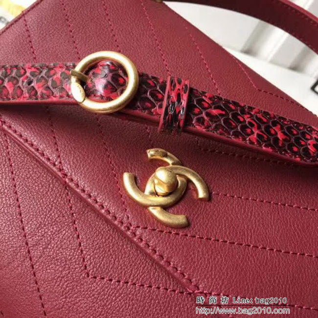 香奈兒CHANELChane Handle 新品復古設計 正品打版原版皮配水蛇皮手提斜挎包 DSC1121